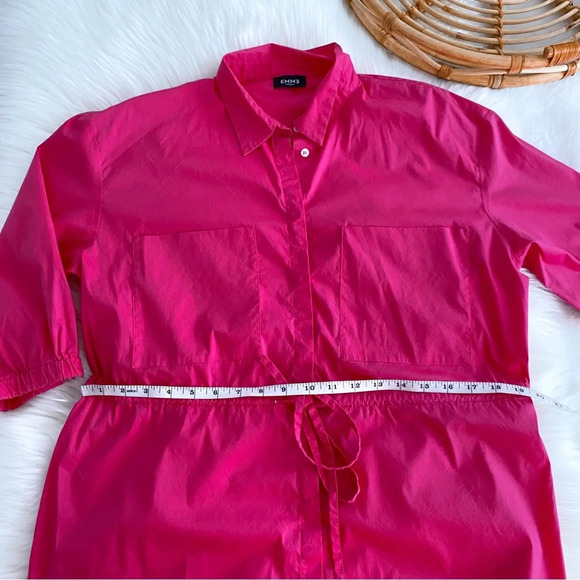 Emme Marella Dress Patch Pockets 3/4 Sleeves High Low Button Up Cinch Waist - Picture 8 of 10